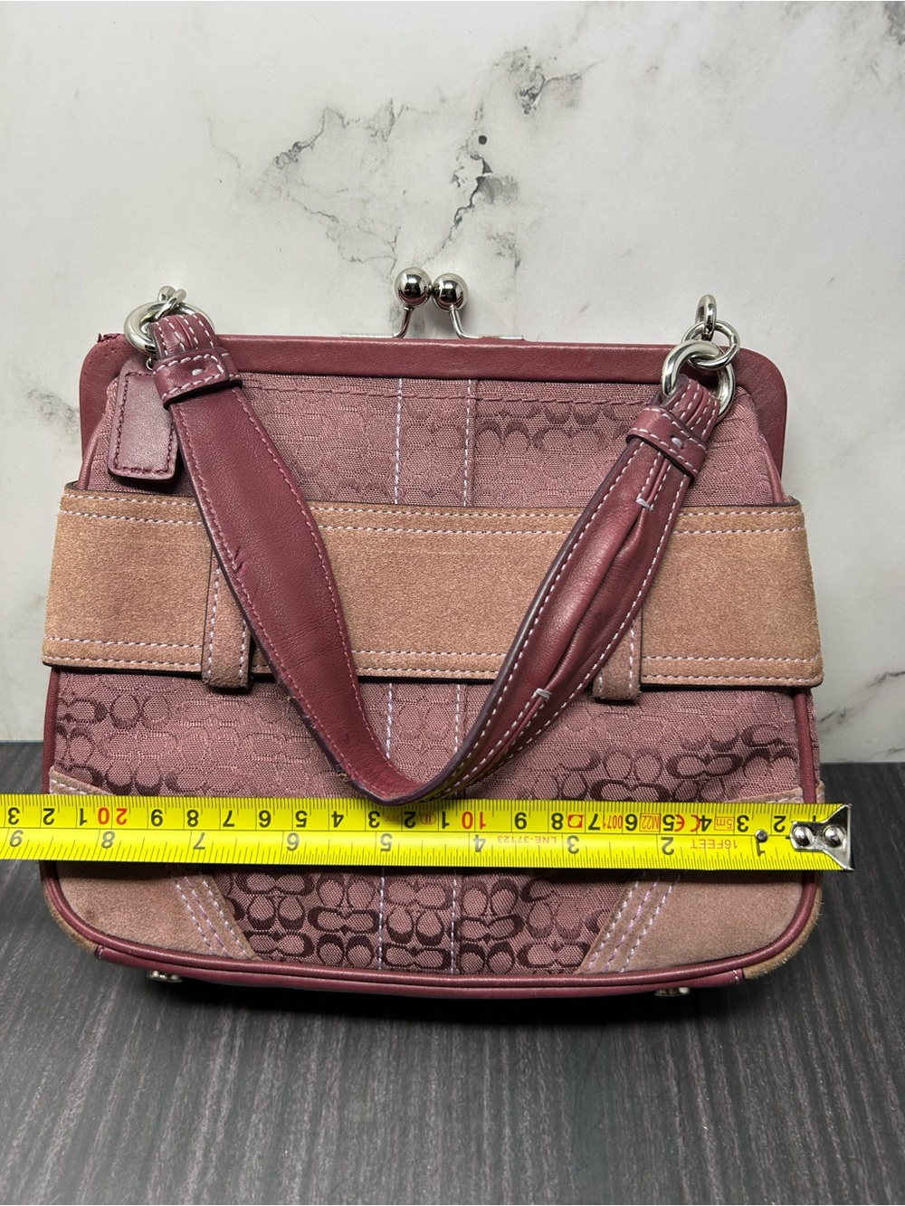 COACH 8A25 FRAMED SIGNATURE KISS-LOCK MINI RHINESTONE VELVET BOW DOCTORS BAG - Picture 7 of 11